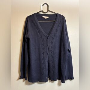 Dark Blue V-Neck Button-Front Cardigan Sweater